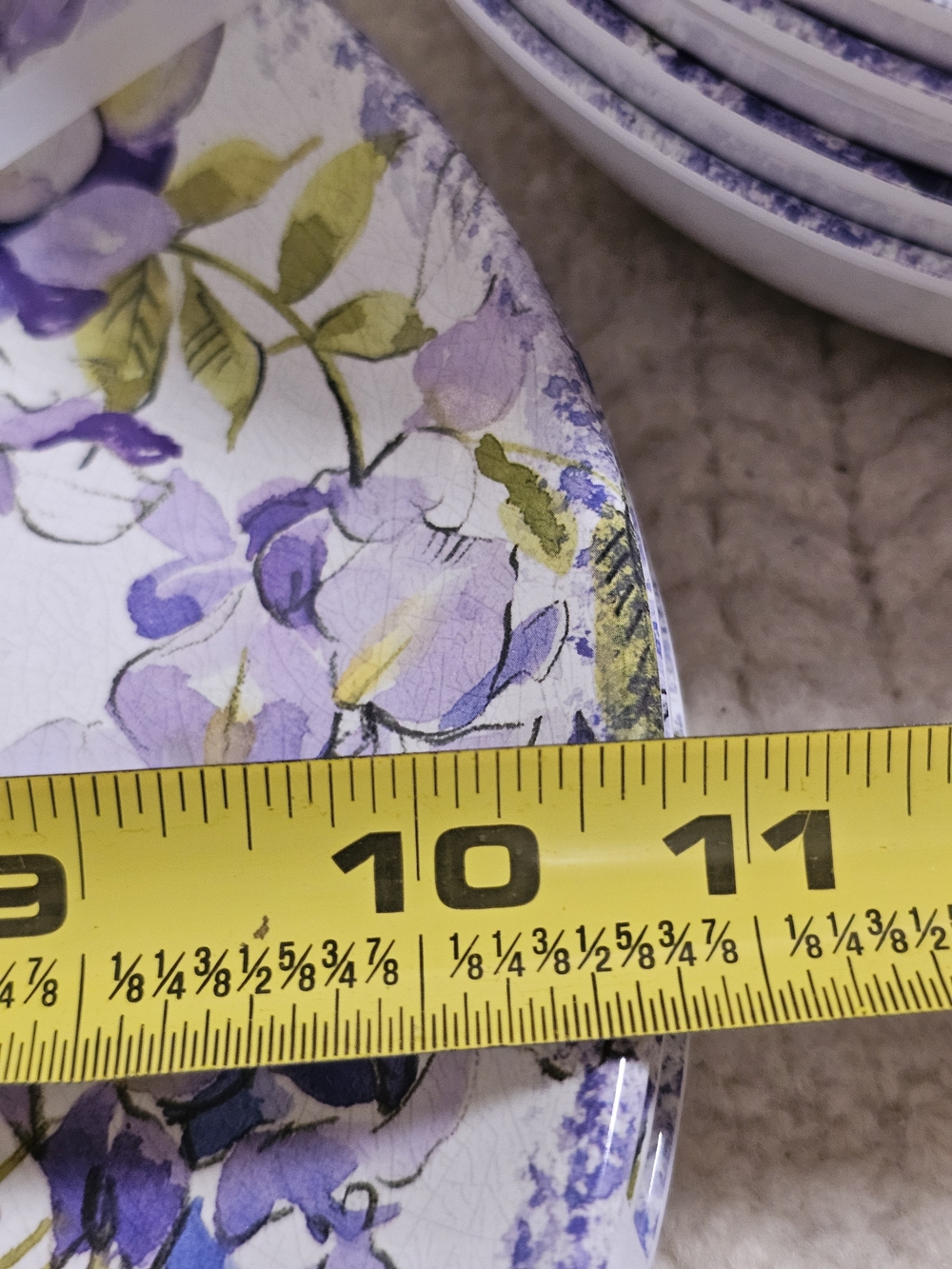 12-NWT RACHEL ASHWELL WISTERIA DESIGN MELAMINE DINNER/SALAD/PASTA PLATES SET - Picture 9 of 11